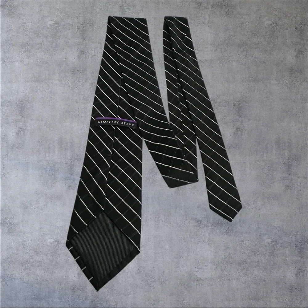 Geoffrey Beene Necktie Mens One Size Black Silk‎ Blend Grid Pattern